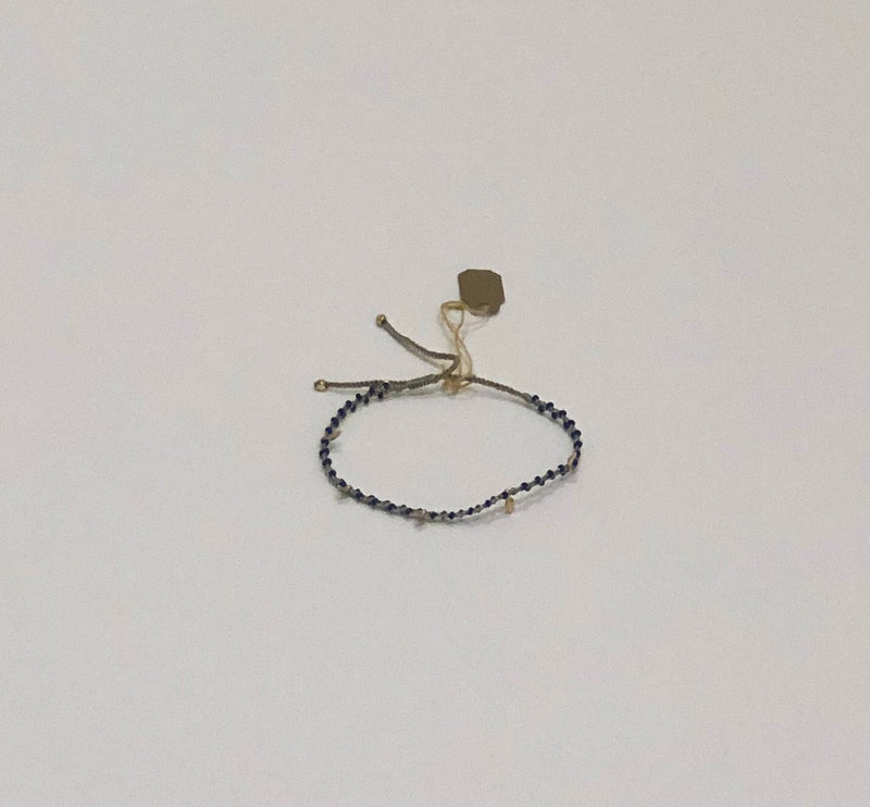 Navy Beaded Bracelet With Dangling Leaves