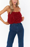 She Cute Top ~ Red Faux Feathers