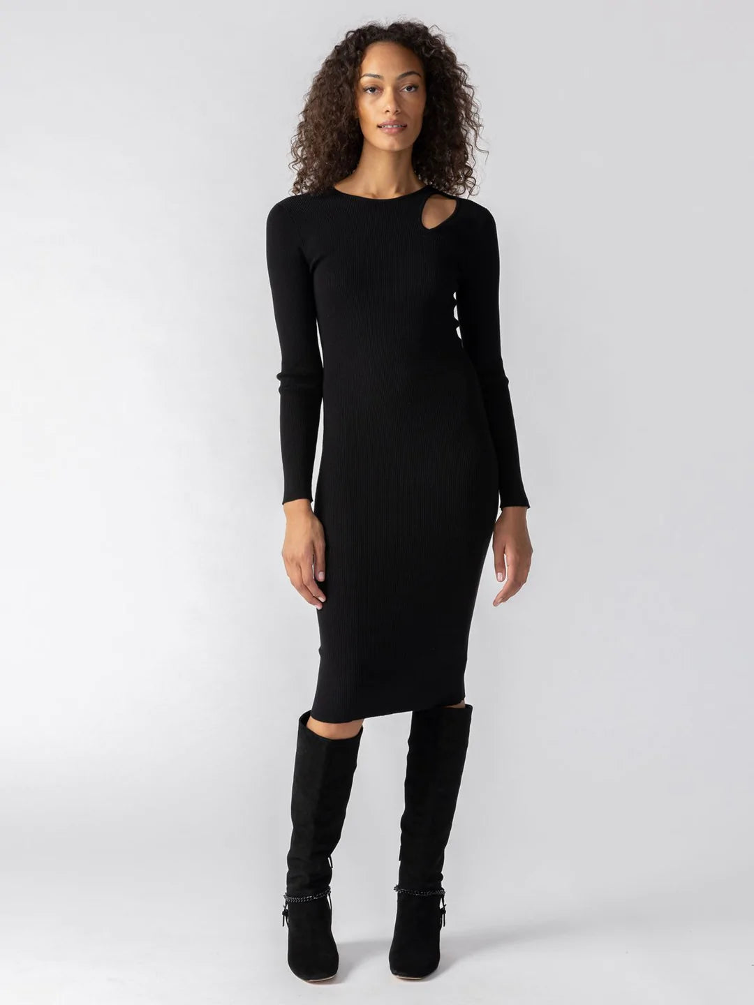 Cut-Out Midi Rib Dress ~ Black Chic Streets Cut-Out Midi Rib Dress ~ Black Chic Streets