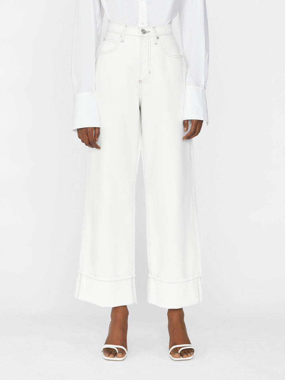 Ecru high rise pants with straight wide legs