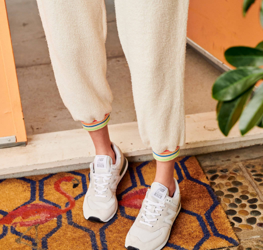 Stripe Cuff Faux Sherpa Jogger Eggshell SUNDRY Chic Streets