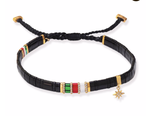 Black Tila Beaded Starburst Charm Bracelet