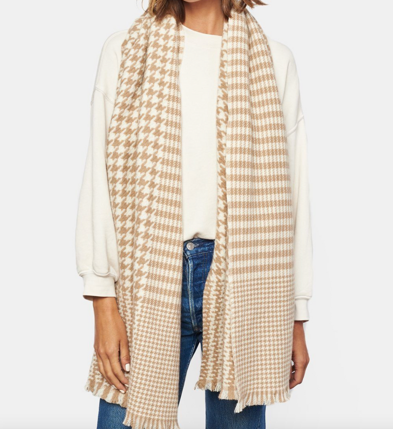 Taupe & White Houndstooth Cashmere and Wool Scarf