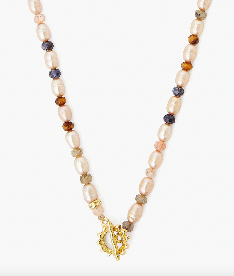 Champagne Pearl Mix and Sunflower Toggle Necklace