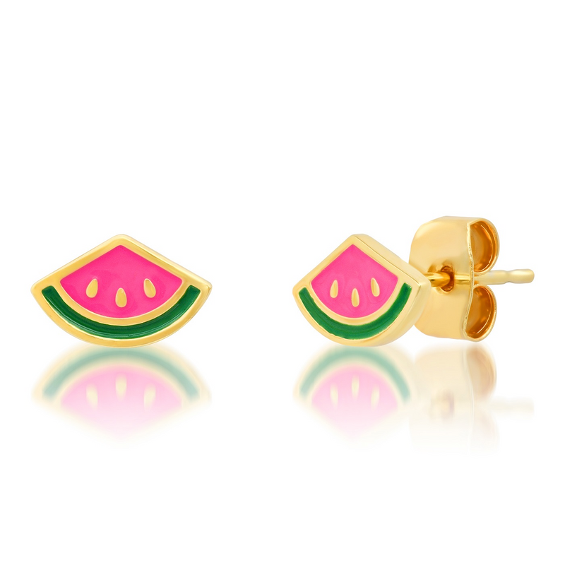 Gold Vermeil Watermelon Medallion Tourmaline Studs