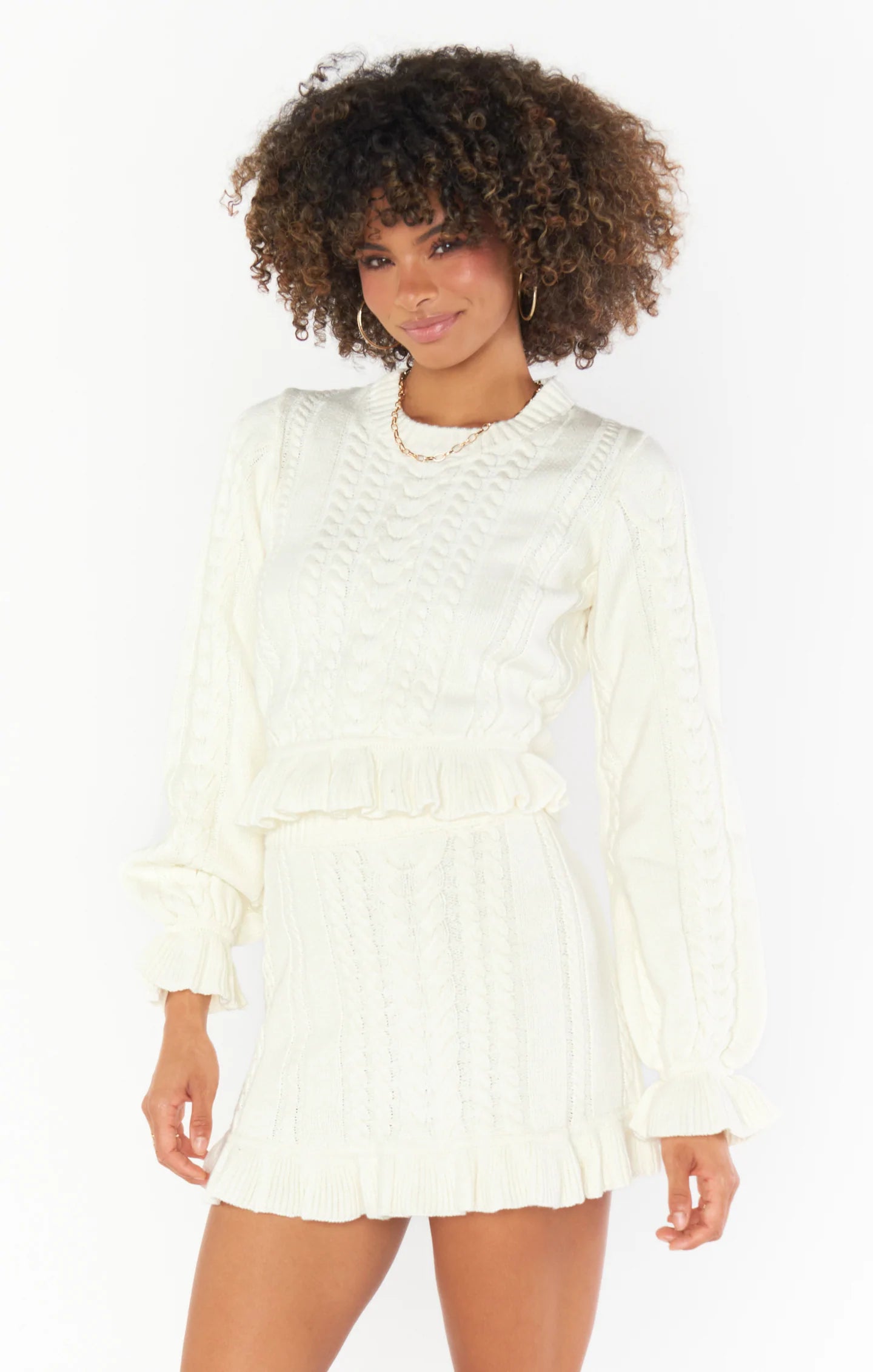 Ridley Ruffle Skirt ~ Cream Cable Knit – Chic Streets