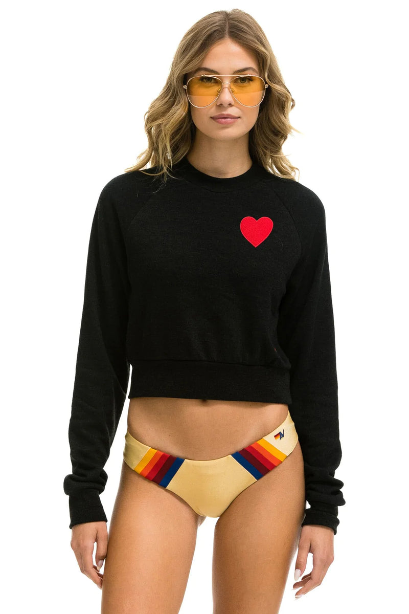 Heart Embroidery Cropped Crew Sweatshirt