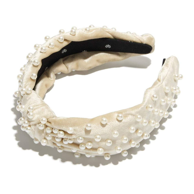 Lele Sadoughi Velvet Ivory Pearl Knotted Headband