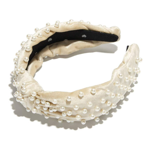 Lele Sadoughi ivory velvet Pearl Bow tie Headband s-l400.jpg main image 3