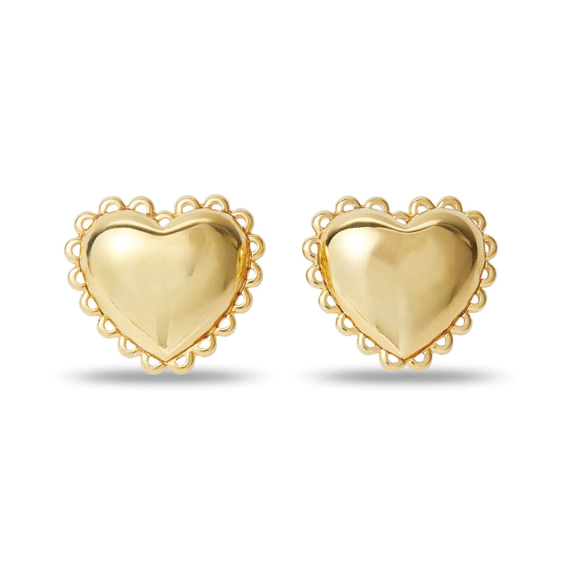 Gold Lace Heart Clip On Earrings