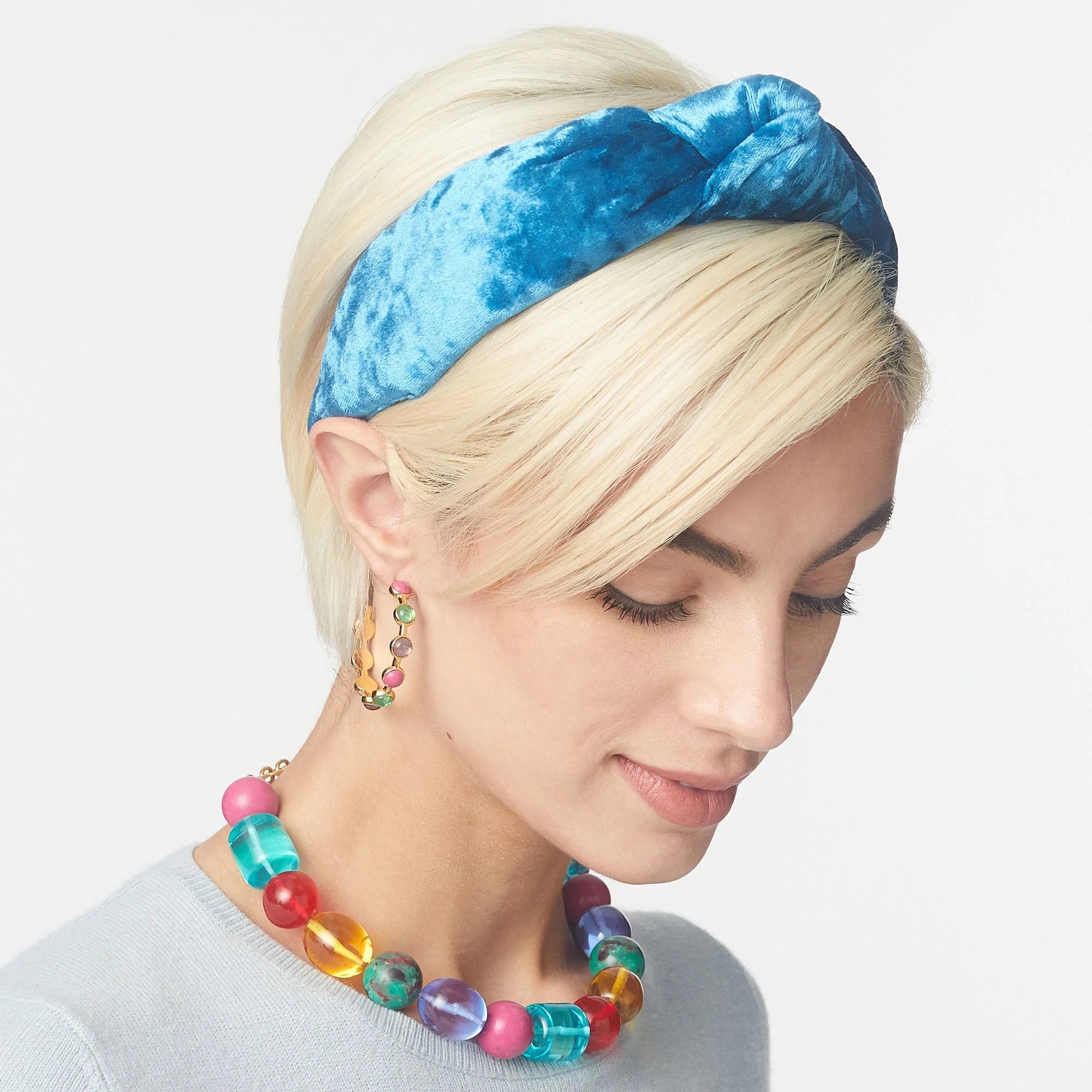 Electric Turquoise Crushed Velvet Knotted Headband – Chic  display picture 1