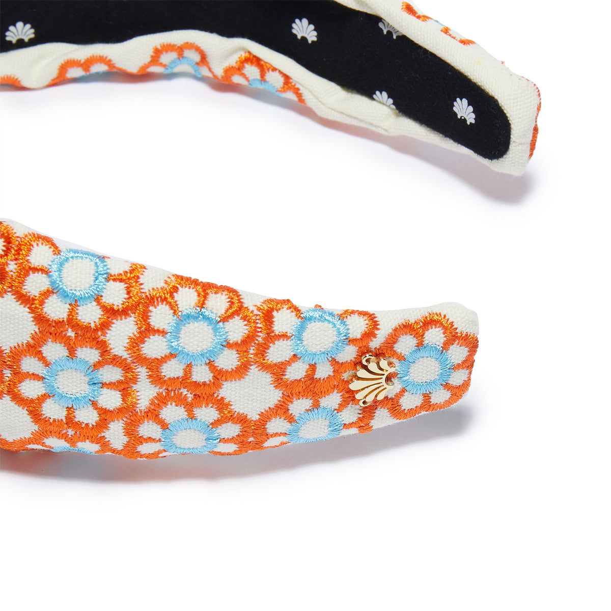 Lele Sadoughi embroidered headband Marigold Embroidered Knotted Headband ~ Papaya – Chic Streets main image 2