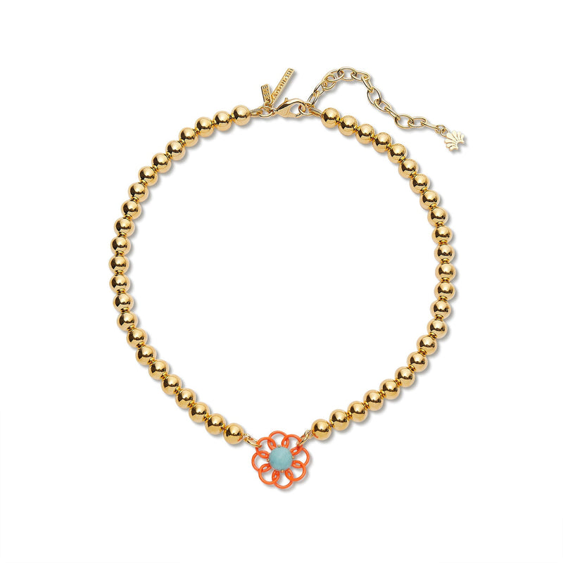Marigold Beaded Necklace ~ Papaya