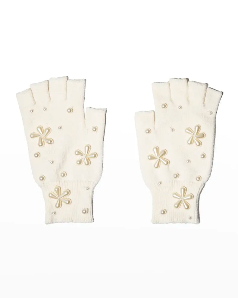 Pearl Snowflake Fingerless Knit Gloves