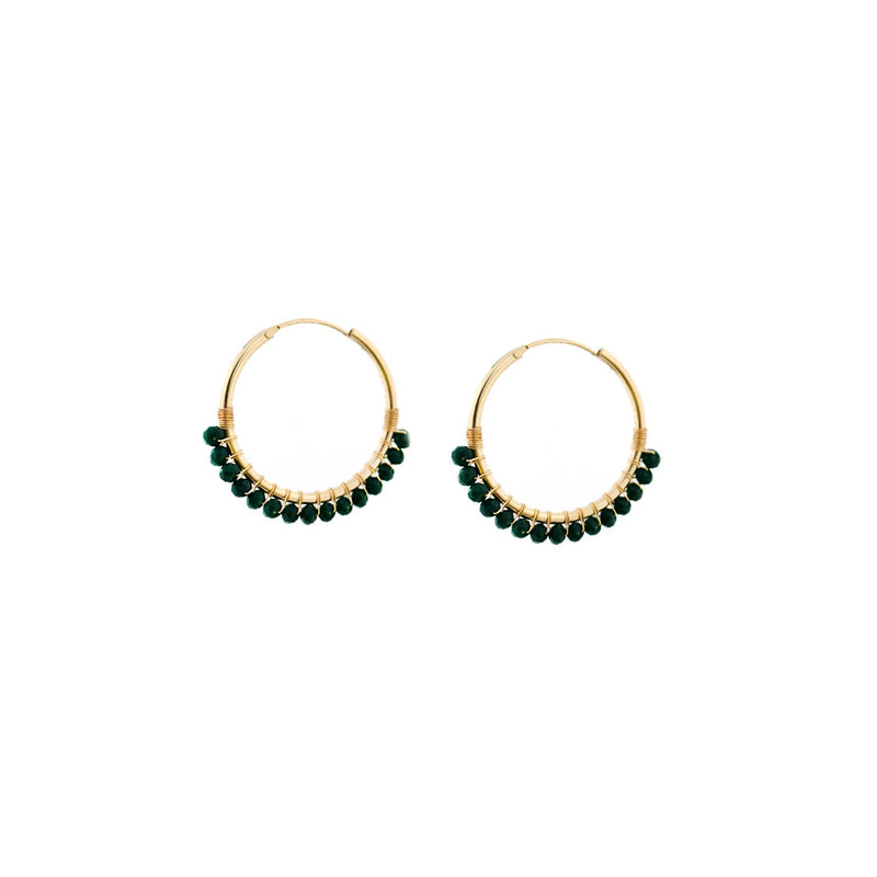 Crystal Bead Hoop ~ 1 1/4" Gold/Emerald